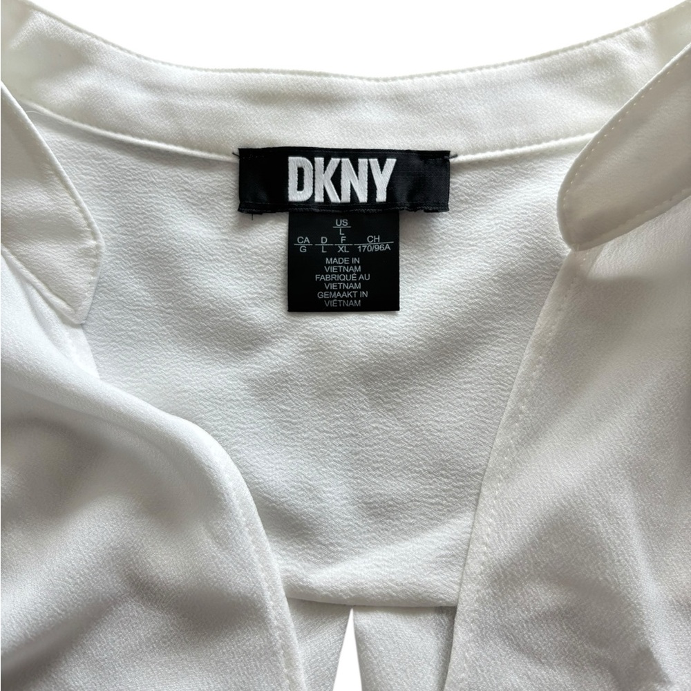 DKNY WHITE TWIST FRONT V NECK BLOUSE NWOT SIZE LARGE - Picture 3 of 6